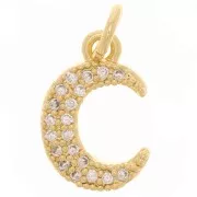 13x9mm Charm half moon with zirconium oxide - Gold Tone - Crystal x1