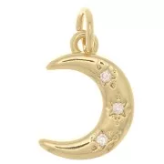 14x10mm Charm half moon with 3 zirconium oxide - Gold Tone - Crystal x1