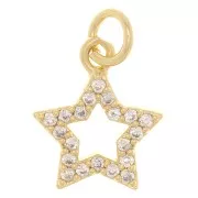 13x11mm Hollow Star Charm with zirconium oxide - Gold Tone - Crystal x1