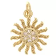 15x13mm Sun Charm with zirconium oxide - Gold Tone - Crystal x1