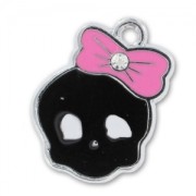 Enamelled charm Face 24mm Black/Pink x1