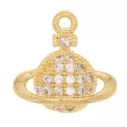 11x12mm Planet Charm with zirconium oxide - Gold Tone - Crystal x1