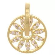 14x11.5mm Round openwork flower pendant with zirconium oxide - Gold Tone - Crystal x1