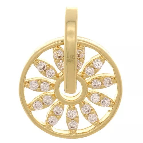 14x11.5mm Round openwork flower pendant with zirconium oxide - Gold Tone - Crystal x1