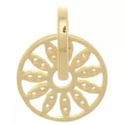 14x11.5mm Round openwork flower pendant with zirconium oxide - Gold Tone - Crystal x1