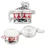 Epoxy Enamelled charm wishes box 18mm Silver/Black x1