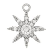 12x11mm Star Charm with zirconium oxide - Rhodium Tone - Crystal x1