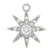 12x11mm Star Charm with zirconium oxide - Rhodium Tone - Crystal x1
