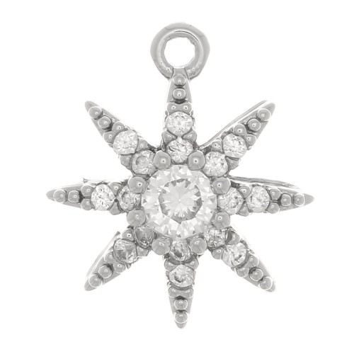 12x11mm Star Charm with zirconium oxide - Rhodium Tone - Crystal x1