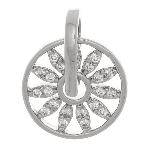 14x11.5mm Round openwork flower pendant with zirconium oxide - Rhodium - Crystal x1