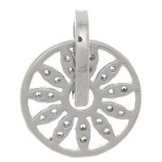 14x11.5mm Round openwork flower pendant with zirconium oxide - Rhodium - Crystal x1