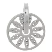 14x11.5mm Round openwork flower pendant with zirconium oxide - Rhodium - Crystal x1