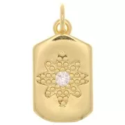 17x10mm rectangle plate Pendant - star pattern with zirconium oxide - Gold Tone - Crystalx1