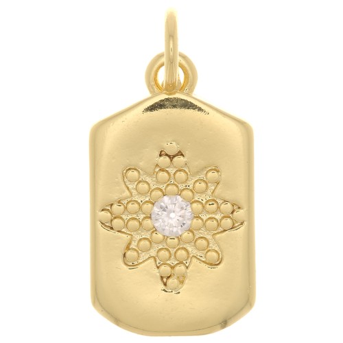 17x10mm rectangle plate Pendant - star pattern with zirconium oxide - Gold Tone - Crystalx1
