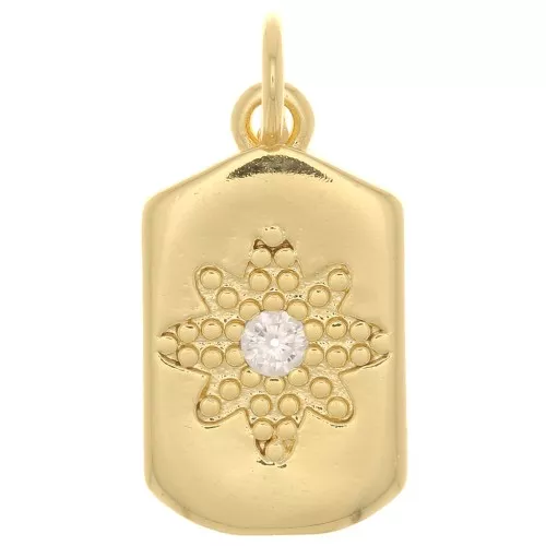 17x10mm rectangle plate Pendant - star pattern with zirconium oxide - Gold Tone - Crystalx1