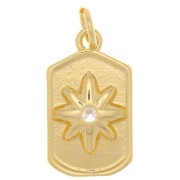 17x10mm rectangle plate Pendant - star pattern with zirconium oxide - Gold Tone - Crystalx1