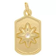 17x10mm rectangle plate Pendant - star pattern with zirconium oxide - Gold Tone - Crystalx1