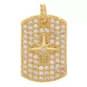 16x11mm Pendant rectangle plate with zirconium oxide and star - Gold Tone - Crystal x1