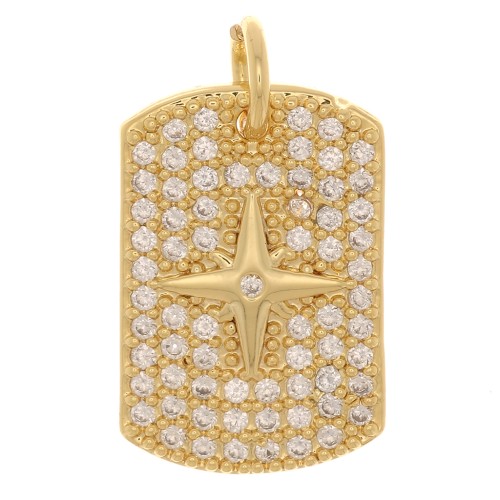 16x11mm Pendant rectangle plate with zirconium oxide and star - Gold Tone - Crystal x1
