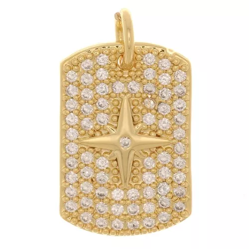16x11mm Pendant rectangle plate with zirconium oxide and star - Gold Tone - Crystal x1