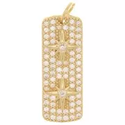 28x10.5mm rectangle plate with zirconium oxide and 2 stars Pendant - Gold Tone - Crystal x