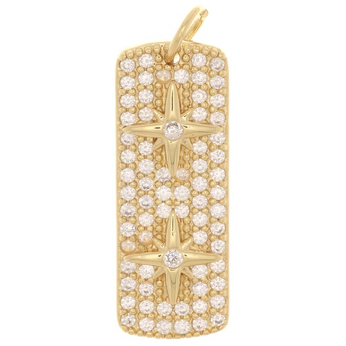 28x10.5mm rectangle plate with zirconium oxide and 2 stars Pendant - Gold Tone - Crystal x