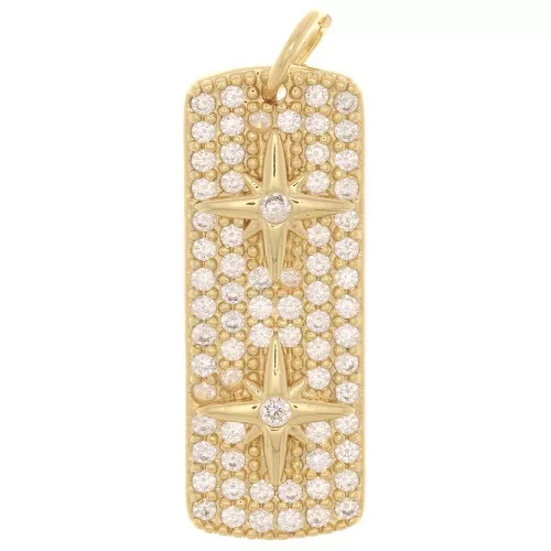 28x10.5mm rectangle plate with zirconium oxide and 2 stars Pendant - Gold Tone - Crystal x