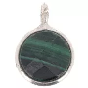 7mm 925 Sterling Silver Round Faceted Charm - Malachite x1