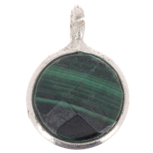 7mm 925 Sterling Silver Round Faceted Charm - Malachite x1