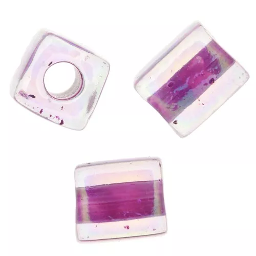 4mm Cubes Miyuki SB4-264 - Crystal AB Raspberry Lined x10g