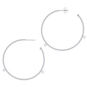 52mm Twisted wire hoop earrings with 2 open rings - Silver Tone x2