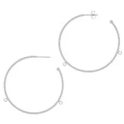 52mm Twisted wire hoop earrings with 2 open rings - Silver Tone x2