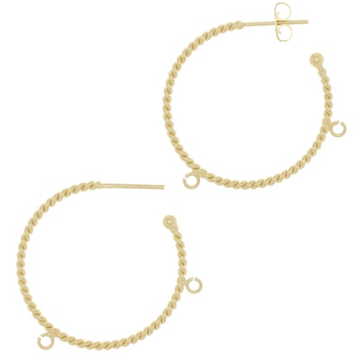 32mm Twisted wire hoop earrings with 2 open rings - Gold Tone x2