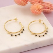 32mm Twisted wire hoop earrings with 2 open rings - Gold Tone x2