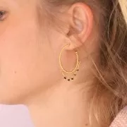 32mm Twisted wire hoop earrings with 2 open rings - Gold Tone x2