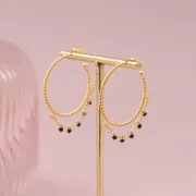 32mm Twisted wire hoop earrings with 2 open rings - Gold Tone x2