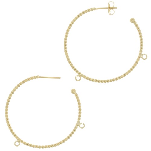 42mm Twisted wire hoop earrings with 2 open rings - Fine Gold plated x2