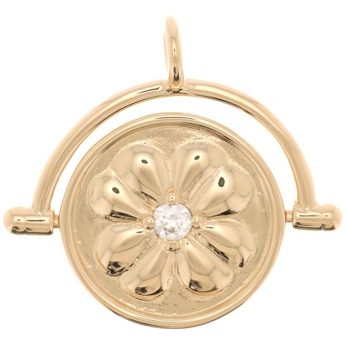 20x21mm Reversible pendant - Flower Pattern - 3 microns gold plated x1