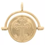 20x21mm Reversible pendant - Cross Pattern - 3 microns gold plated x1