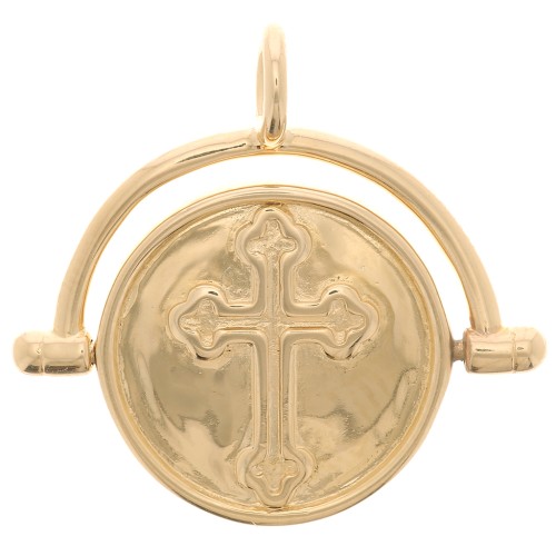 20x21mm Reversible pendant - Cross Pattern - 3 microns gold plated x1