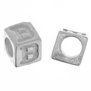 5mm 925 Sterling Silver alphabet letter cube bead with large hole - B x1|raw }}