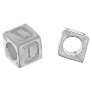 5mm 925 Sterling Silver alphabet letter cube bead with large hole - D x1