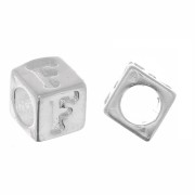 5mm 925 Sterling Silver alphabet letter cube bead with large hole - F x1|raw }}