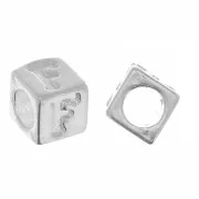 5mm 925 Sterling Silver alphabet letter cube bead with large hole - F x1