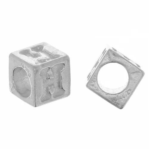 5mm 925 Sterling Silver alphabet letter cube bead with large hole - H x1