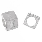 5mm 925 Sterling Silver alphabet letter cube bead with large hole - I x1
