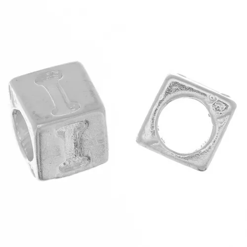 5mm 925 Sterling Silver alphabet letter cube bead with large hole - I x1