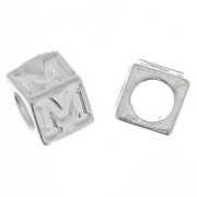 5mm 925 Sterling Silver alphabet letter cube bead with large hole - M x1