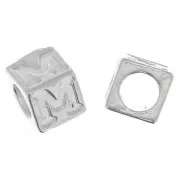 5mm 925 Sterling Silver alphabet letter cube bead with large hole - M x1