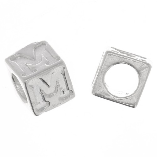 5mm 925 Sterling Silver alphabet letter cube bead with large hole - M x1